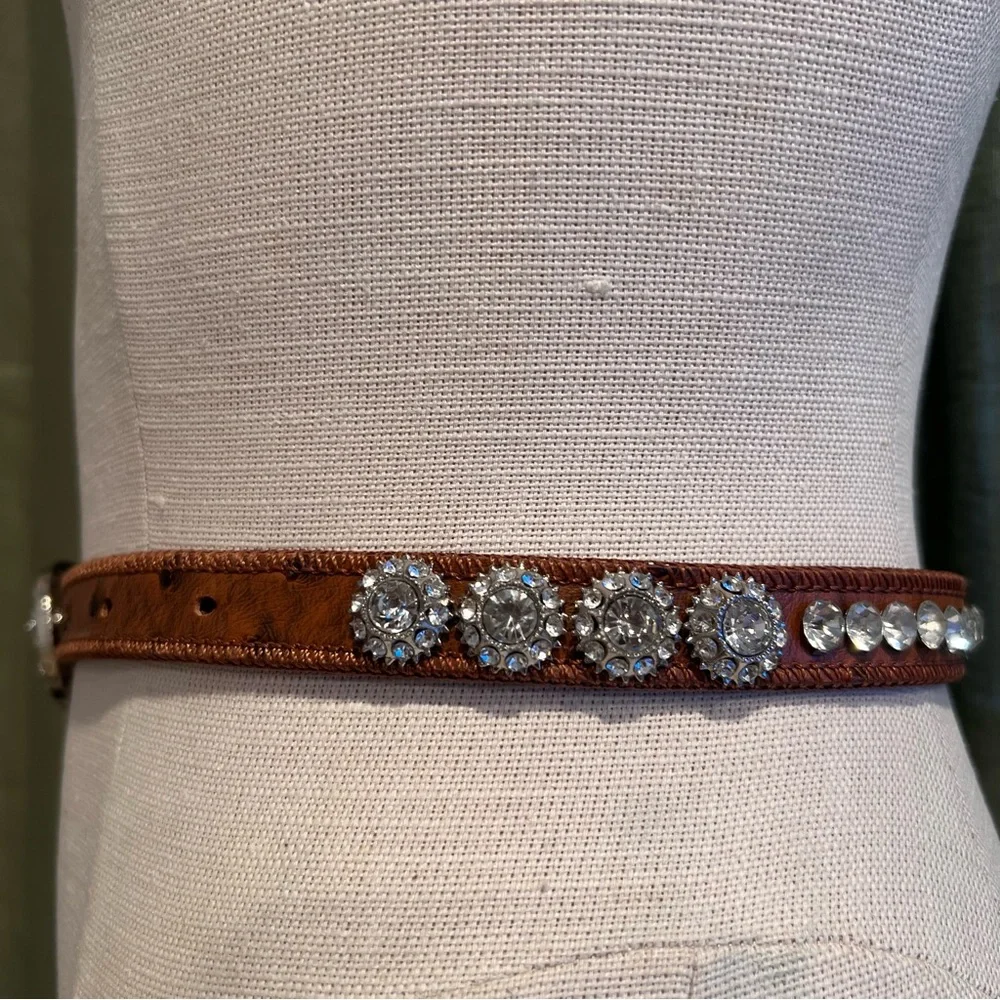Shyanne Girls' Belt Sz 26 Ostrich Print Rhinestone K501 Crystal Brown Silver